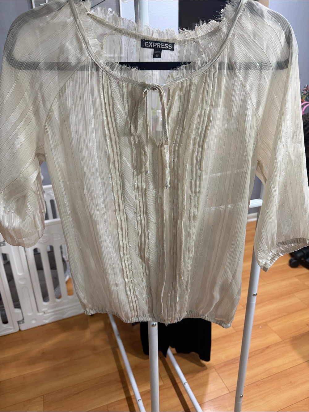 Express Cream Lightweight Pintuck Peasant Top